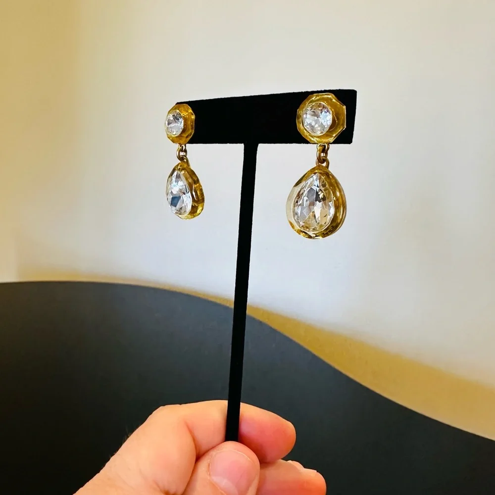 NWT Luxe Party Minimalist J. Crew Crystal Pear-shaped drop statement earrings - Picture 16 of 17